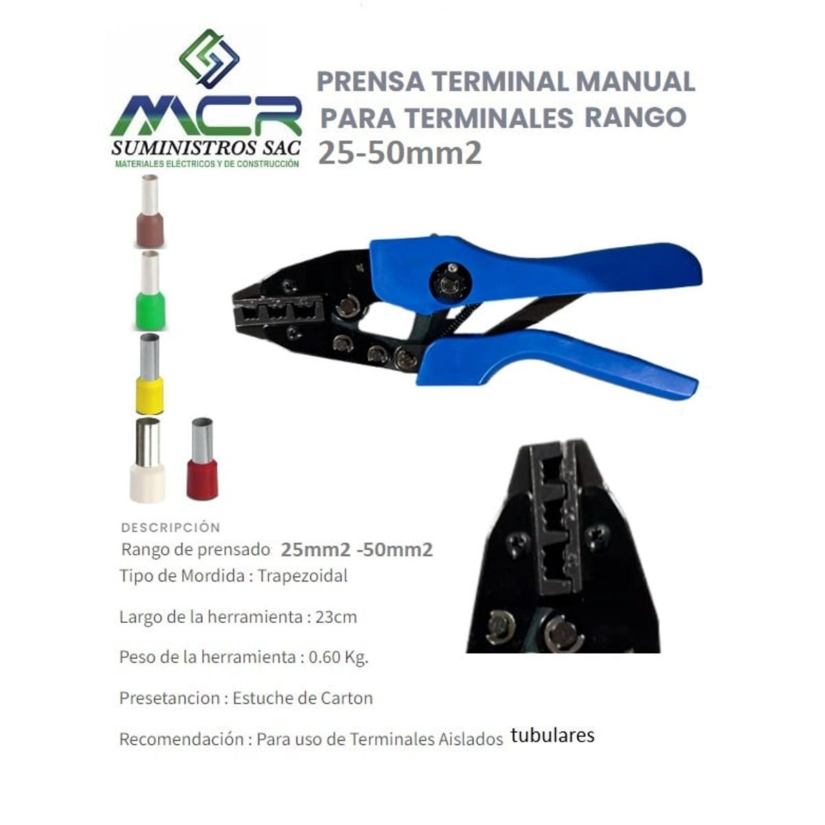 GENERICO - PRENSA TERMINAL MANUAL PIN O TUBULAR DESDE 25MM2 HASTA 50MM2