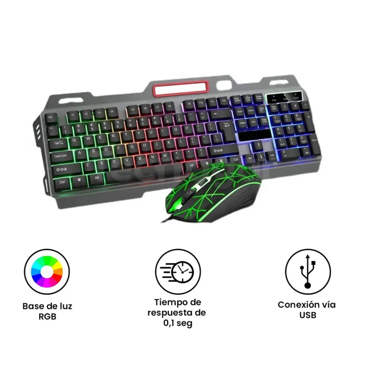 SEISA - Teclado y Mouse Gamer Mecánico Retroiluminado con Luces Led RGB