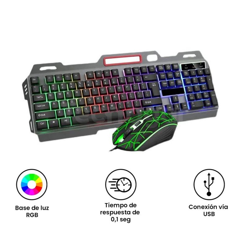 SEISA - Teclado y Mouse Gamer Mecánico Retroiluminado con Luces Led RGB