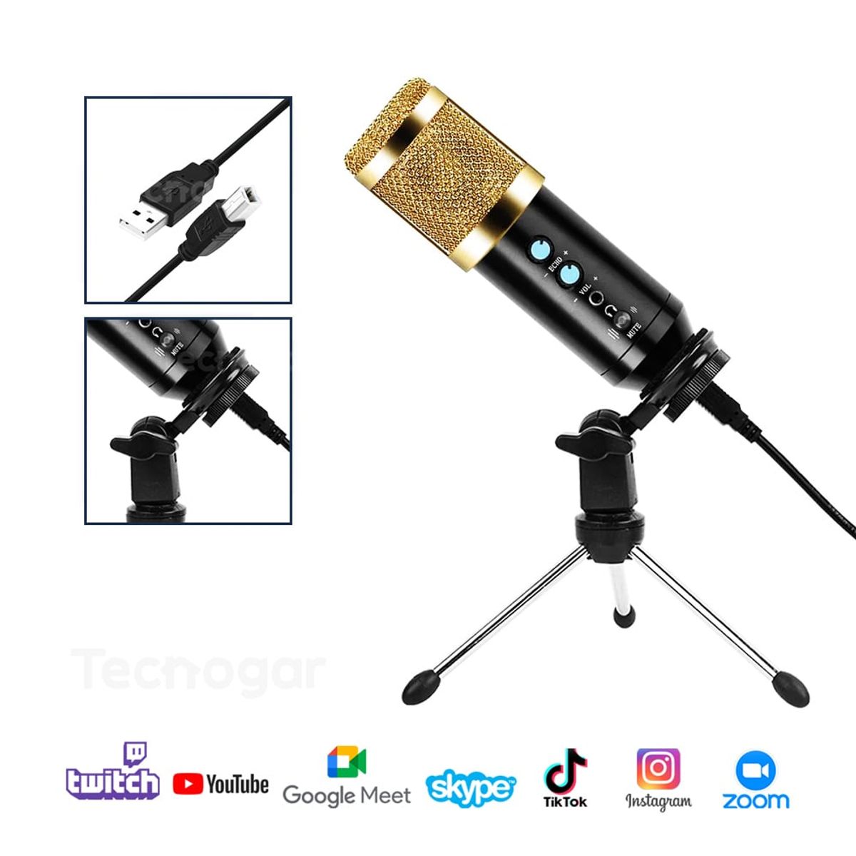 SEISA - Micrófono Condensador Profesional para PC USB con Mini Trípode