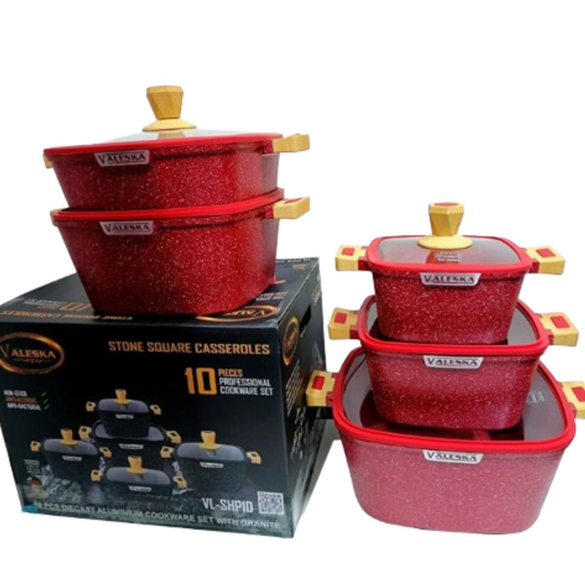 VALESKA - JUEGO DE OLLAS ROCA VOLCANICA VALESKA ROJO - 10 PZ