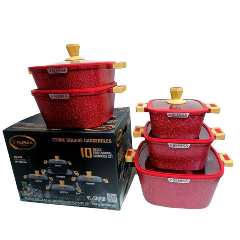 VALESKA - JUEGO DE OLLAS ROCA VOLCANICA VALESKA ROJO - 10 PZ