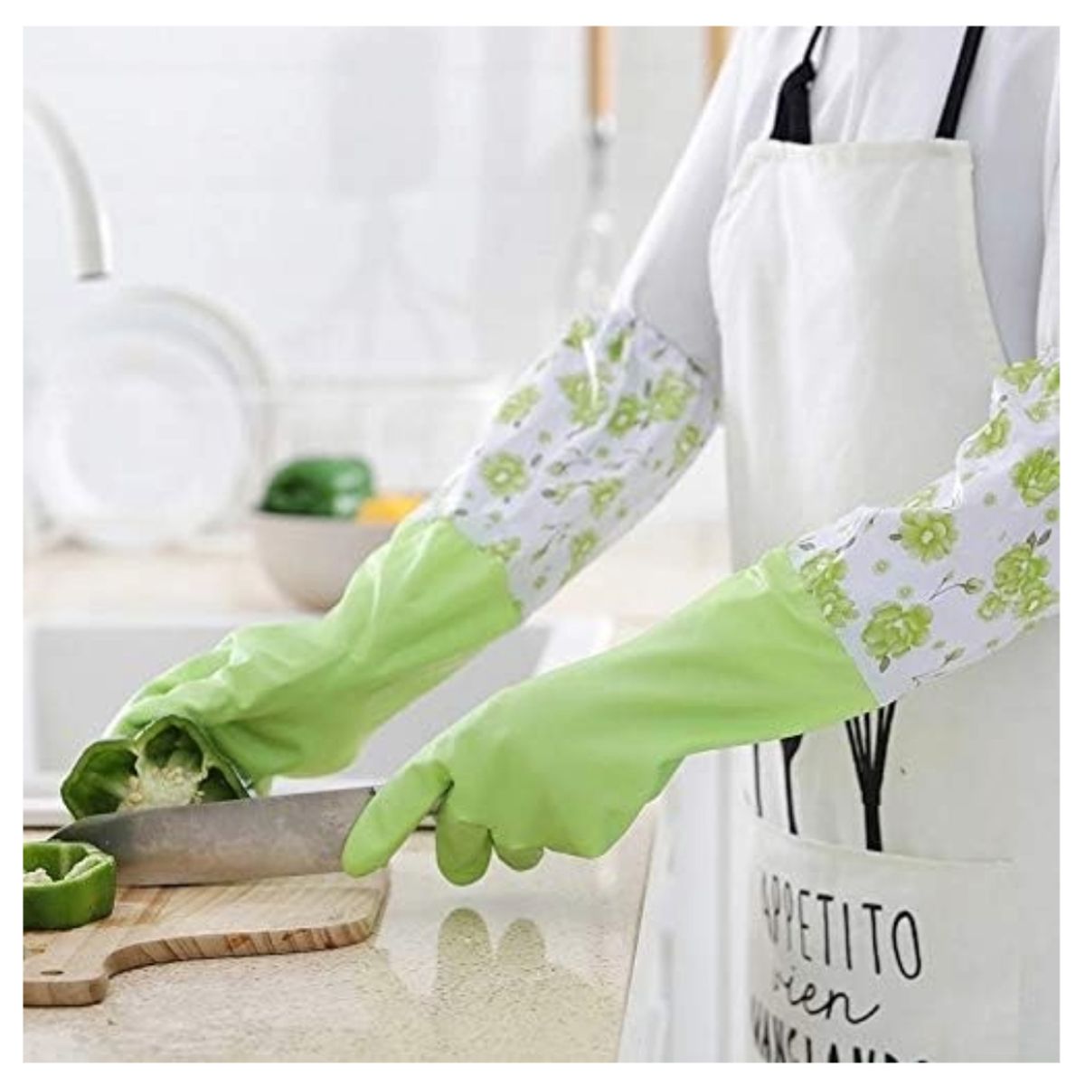 TODO FIT - Guantes de Silicona Multiusos Antideslizantes de Cocina y Limpieza Verde