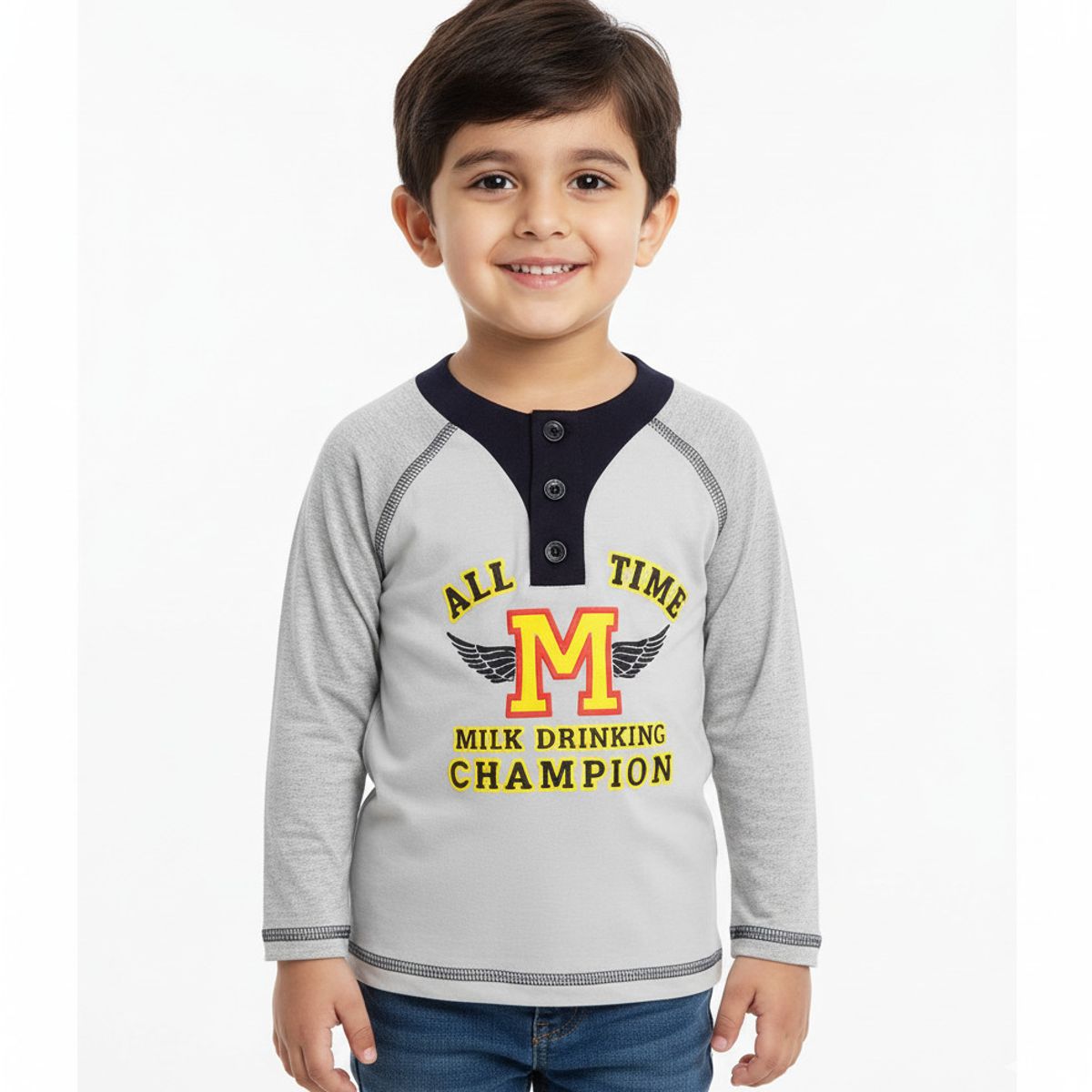 GENERICO - Polo Manga Larga Universitaria Bebe All Time Gris de Algodón Pima