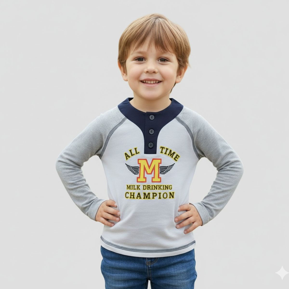 GENERICO - Polo Manga Larga Universitaria Bebe All Time Gris de Algodón Pima