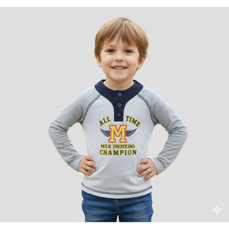 GENERICO - Polo Manga Larga Universitaria Bebe All Time Gris de Algodón Pima