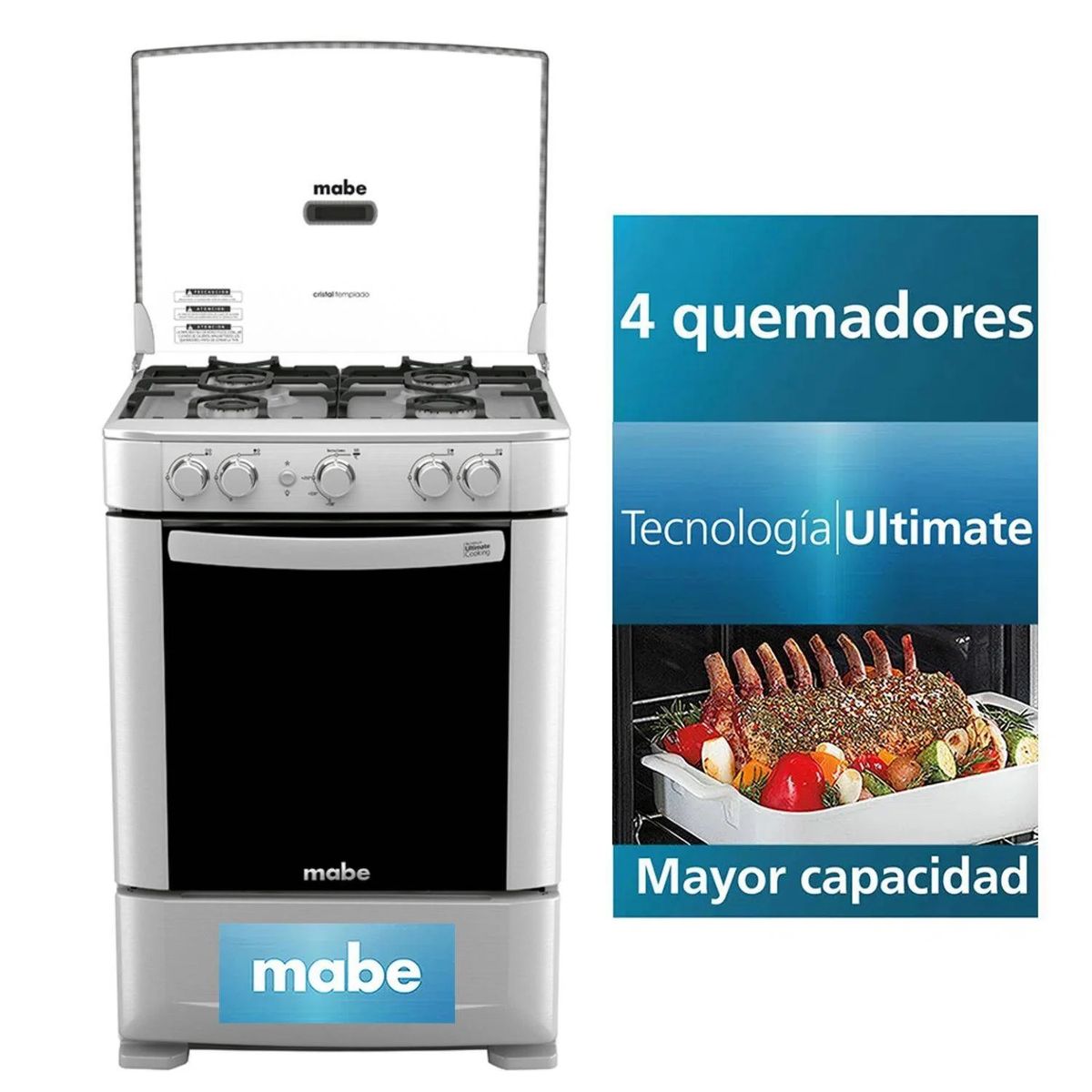 MABE - Cocina a Gas Mabe de 4 Hornillas CMP6035FX0 Encendido y Luz - Croma