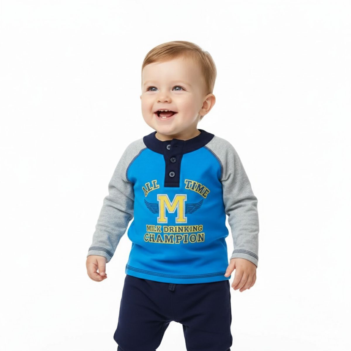 GENERICO - Polo Manga Larga Universitaria de Algodón Pima Azulino