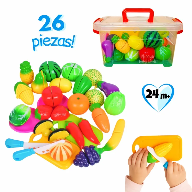 KIDS - Juego de Frutas y Verduras para Cortar – Set 26 Piezas en Caja de Almacenamiento