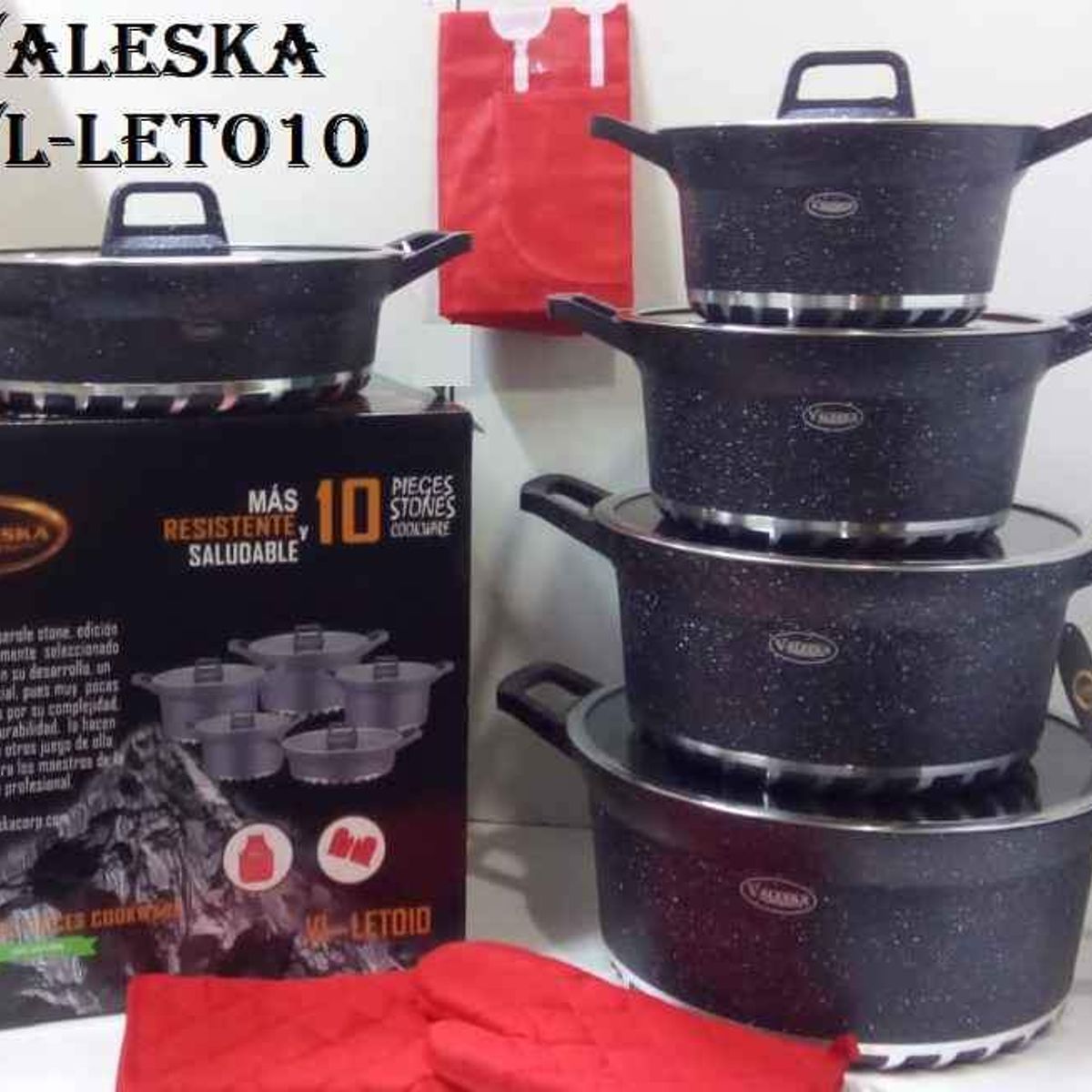 VALESKA - JUEGO DE OLLAS ROCA VOLCANICA  VALESKA PLOMO - 10 PZ