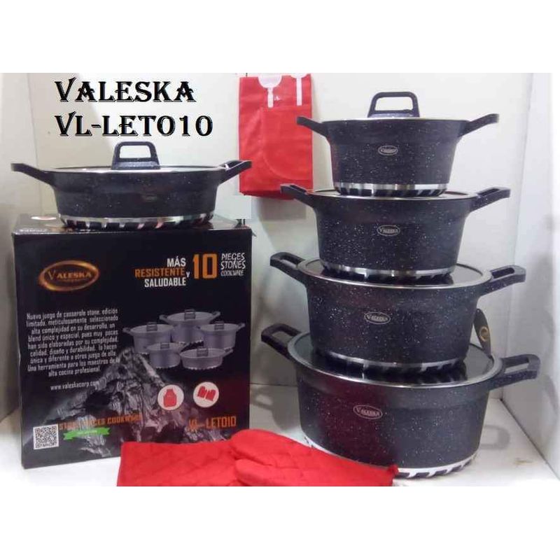 VALESKA - JUEGO DE OLLAS ROCA VOLCANICA  VALESKA PLOMO - 10 PZ