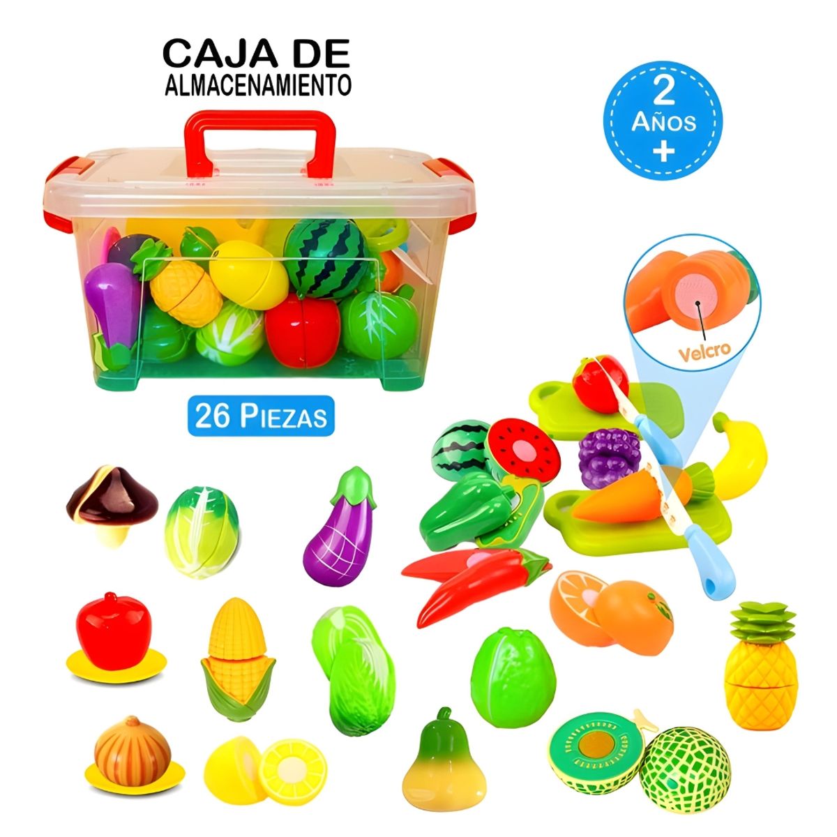 KIDS - Juego de Frutas y Verduras para Cortar de 26 Piezas en CAJA