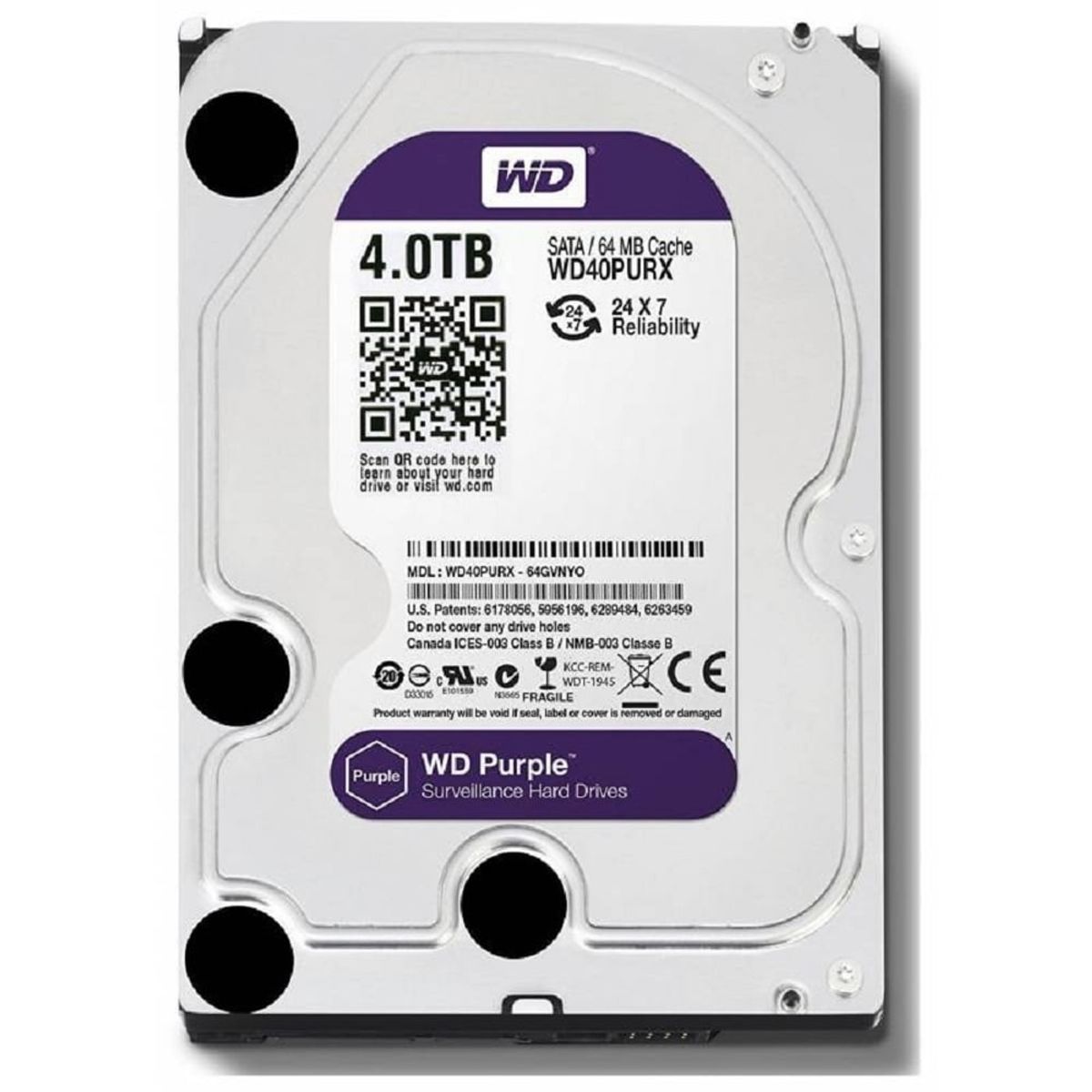 WESTER DIGITAL - Disco Duro Western Digital Purpura SURVEILLANCE 4TB SATA Wd42purz 35