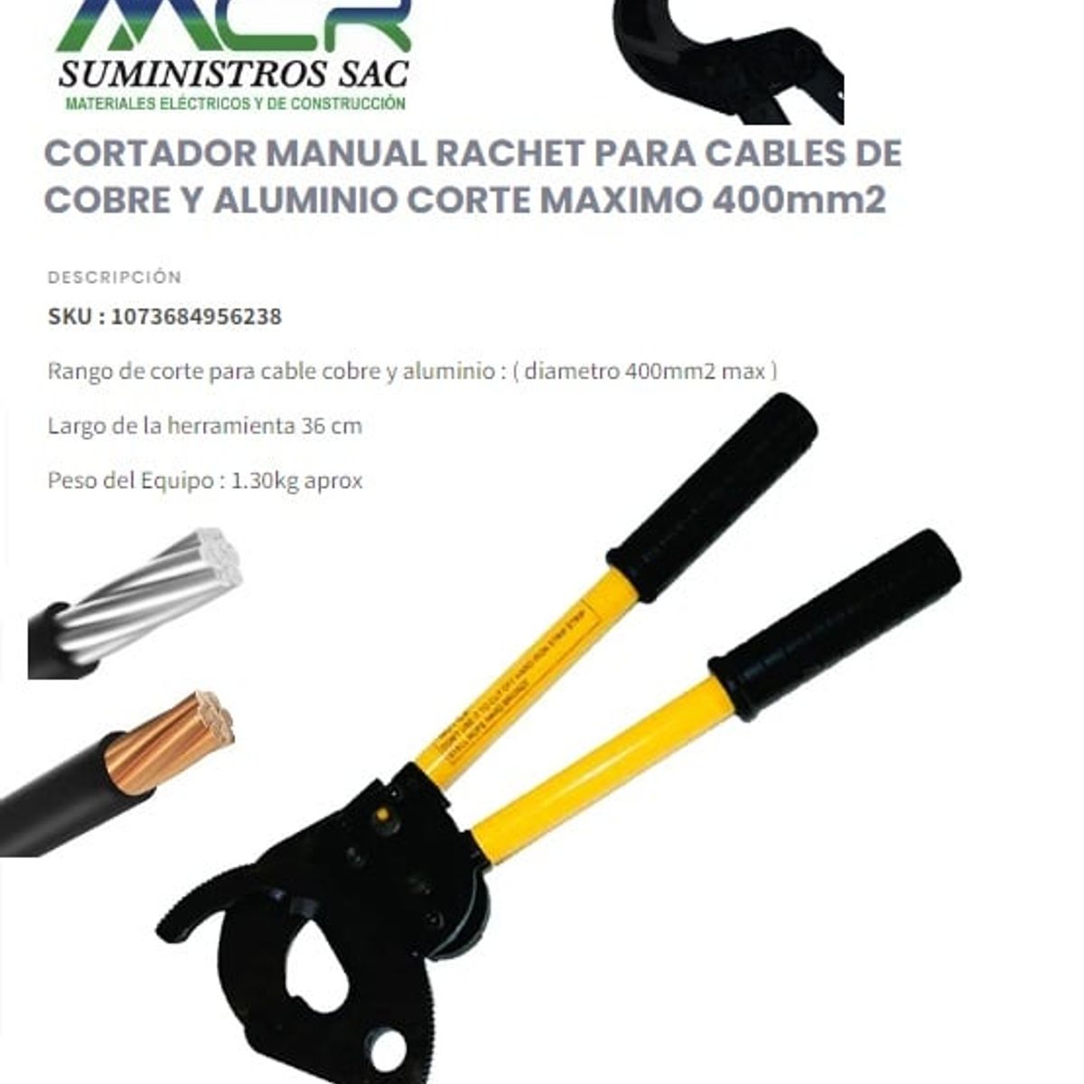GENERICO - CORTADOR MANUAL PARA CABLES D COBRE Y ALUMINIO CORTE MAX 400mm2