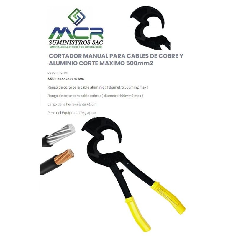 GENERICO - CORTADOR MANUAL PARA CABLES D COBRE Y ALUMINIO CORTE MAX 500mm2