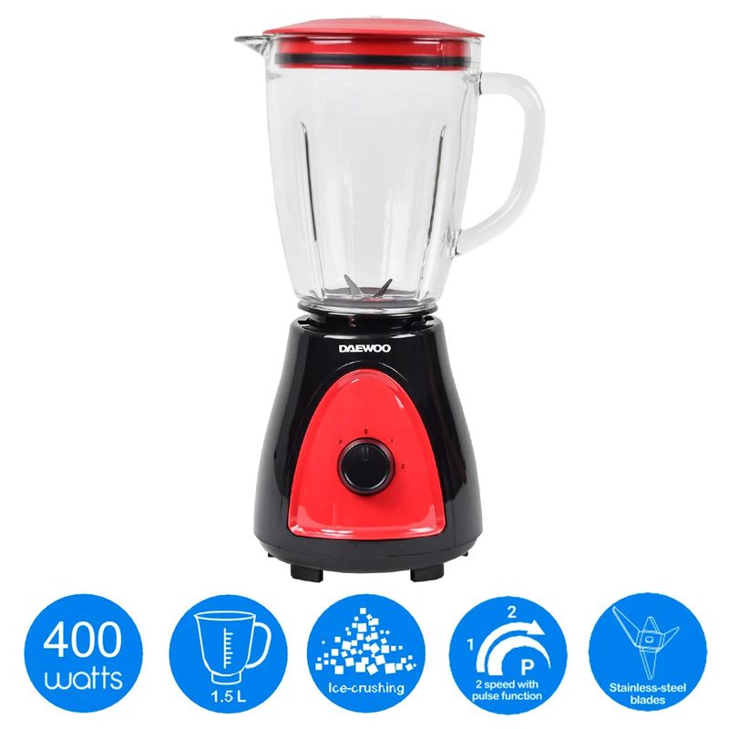 DAEWOO - Licuadora Roja Negra Daewoo DBL-1008C 1.5L 2 Velocidades