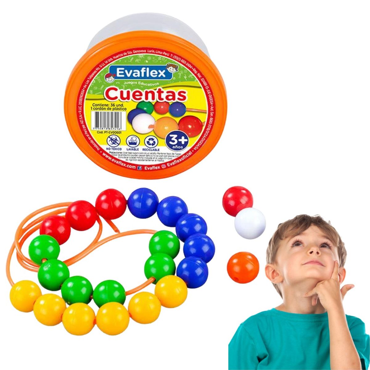EVAFLEX - Cuentas Evaflex con Pasado 36 piezas para Enhebrar Didáctico