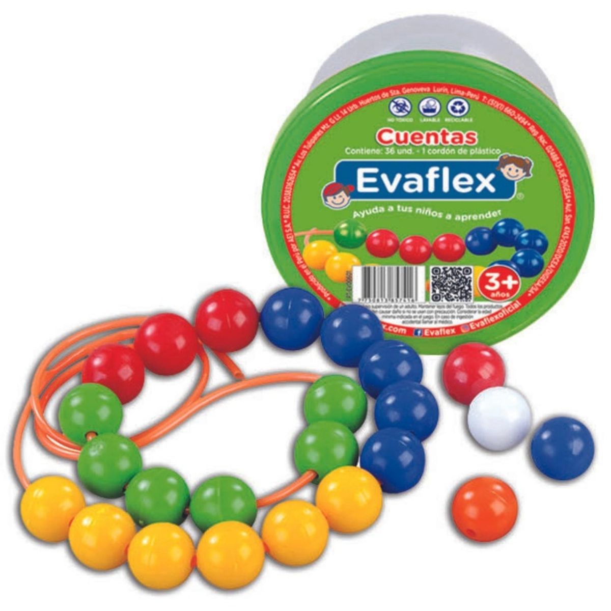 EVAFLEX - Cuentas Evaflex con Pasado 36 piezas para Enhebrar Didáctico