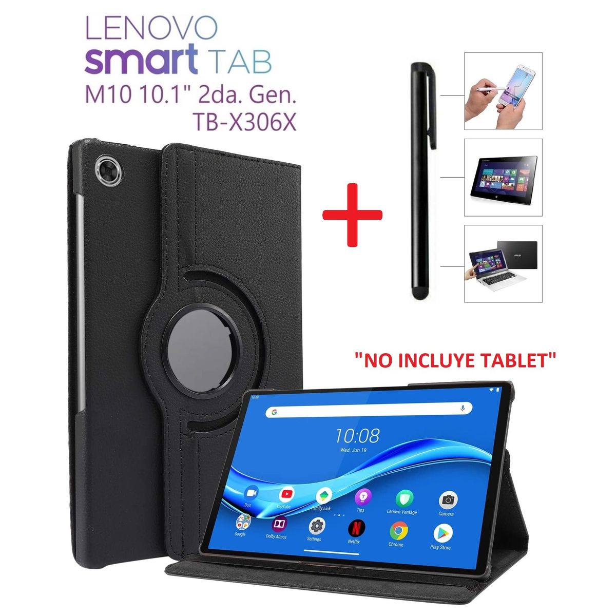 GENERICO - Funda Giratoria 360°+ Lapiz Optico Lenovo M10 HD 10.1 2da Gen TB-X306F.
