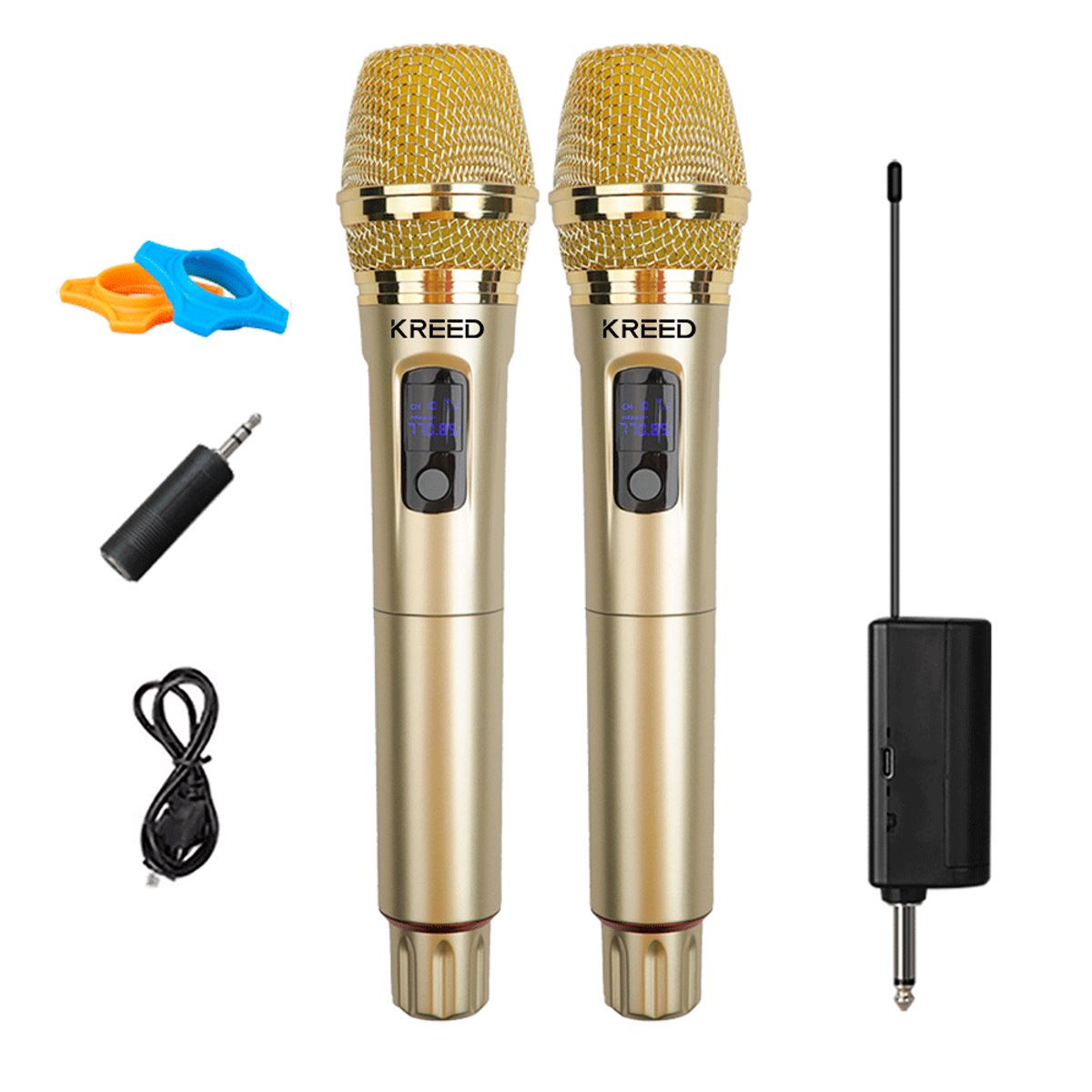 KREED - Micrófonos de mano Inalámbrico Recargable Dual G012 - Dorado