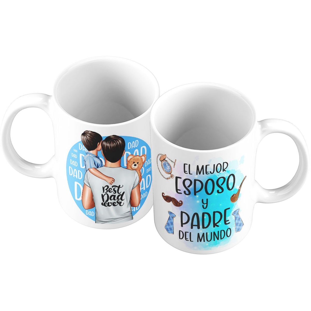 GENERICO - Taza Mug 11oz EL MEJOR ESPOSO Y PADRE DEL MUNDO - BLANCO.