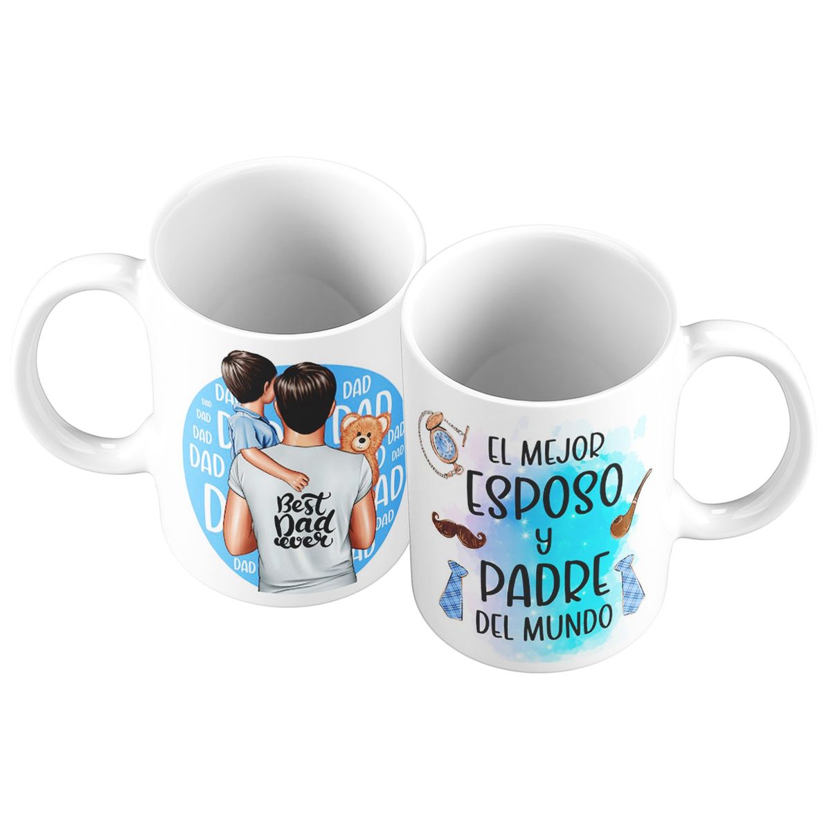 GENERICO - Taza Mug 11oz EL MEJOR ESPOSO Y PADRE DEL MUNDO - BLANCO.