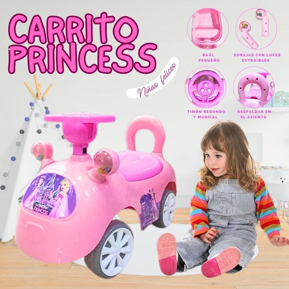 GENERICO - Carro de Juguete de Arrastre para Niña Princess