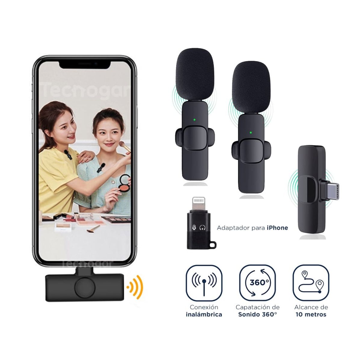 GENERICO - Micrófono Inalámbrico Solapero 2 en 1 Tipo C y iPhone