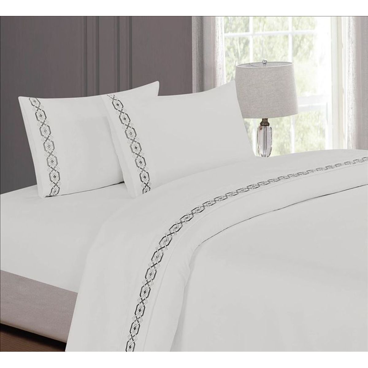 CASATEX - Juego de sabanas Queen 100% algodón con bordado