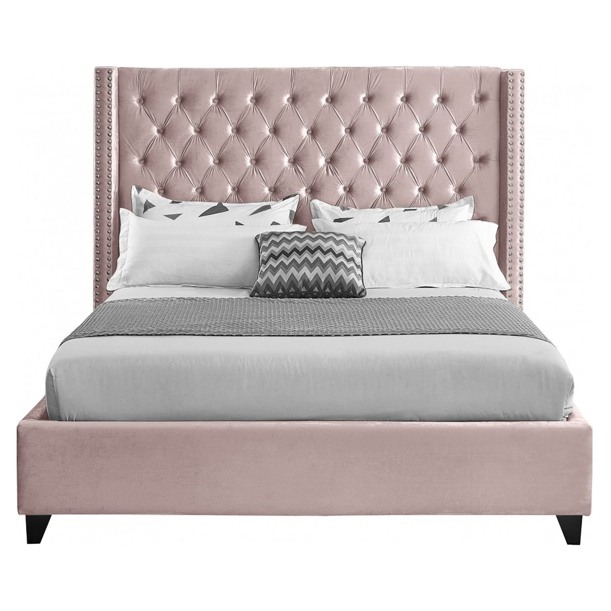 GENERICO - Cama Tapizada Capitoné Rosa Queen