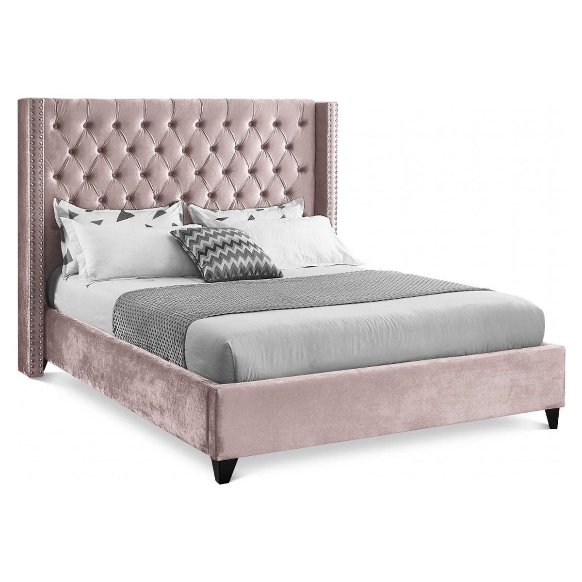 GENERICO - Cama Tapizada Capitoné Rosa Queen