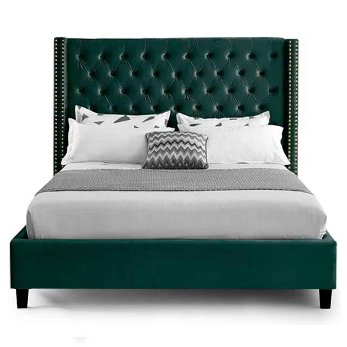 GENERICO - Cama Tapizada Capitoné Verde Queen