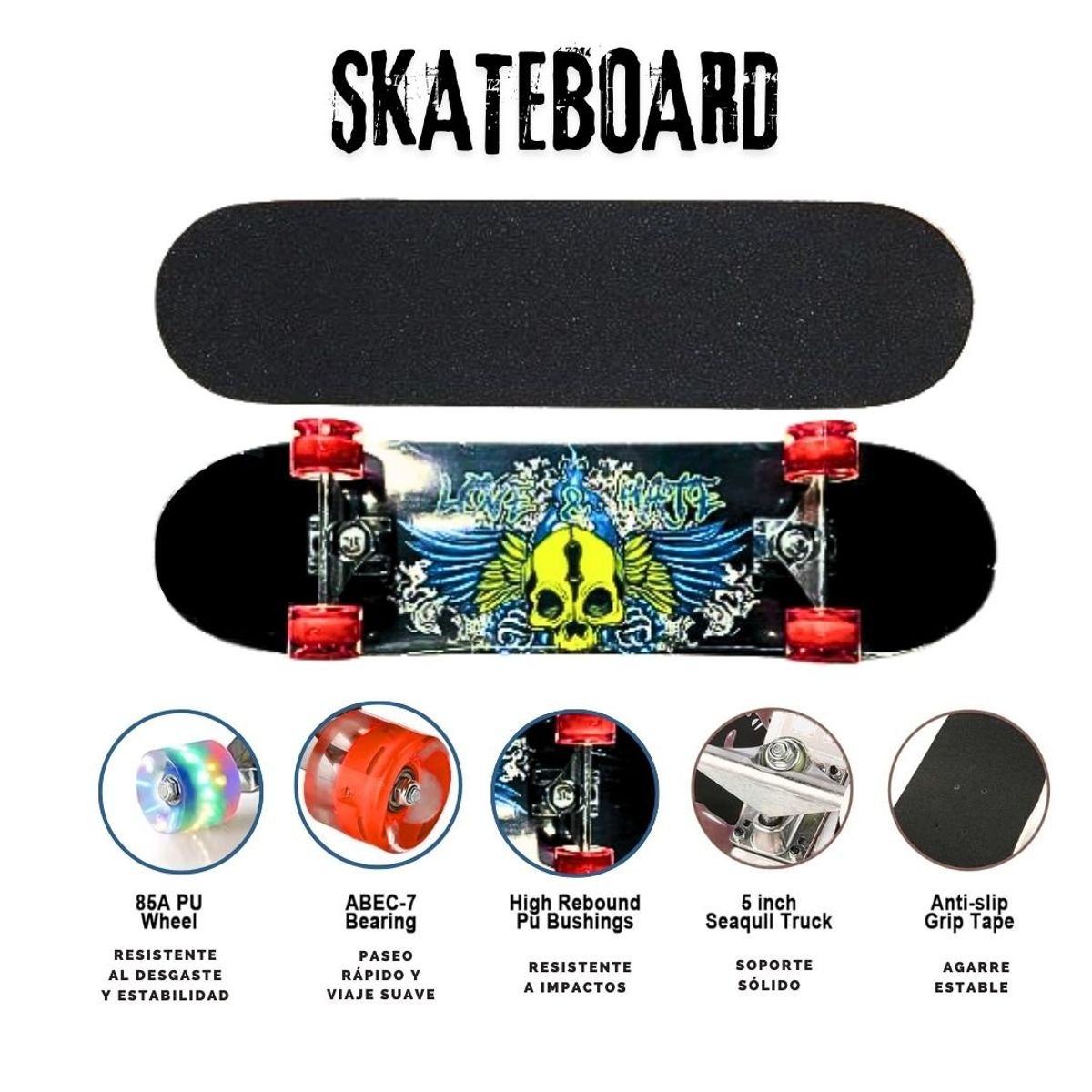 GENERICO - SKATEBOARD CON LUCES PARA  PRINCIPIANTES O ADOLECENTES