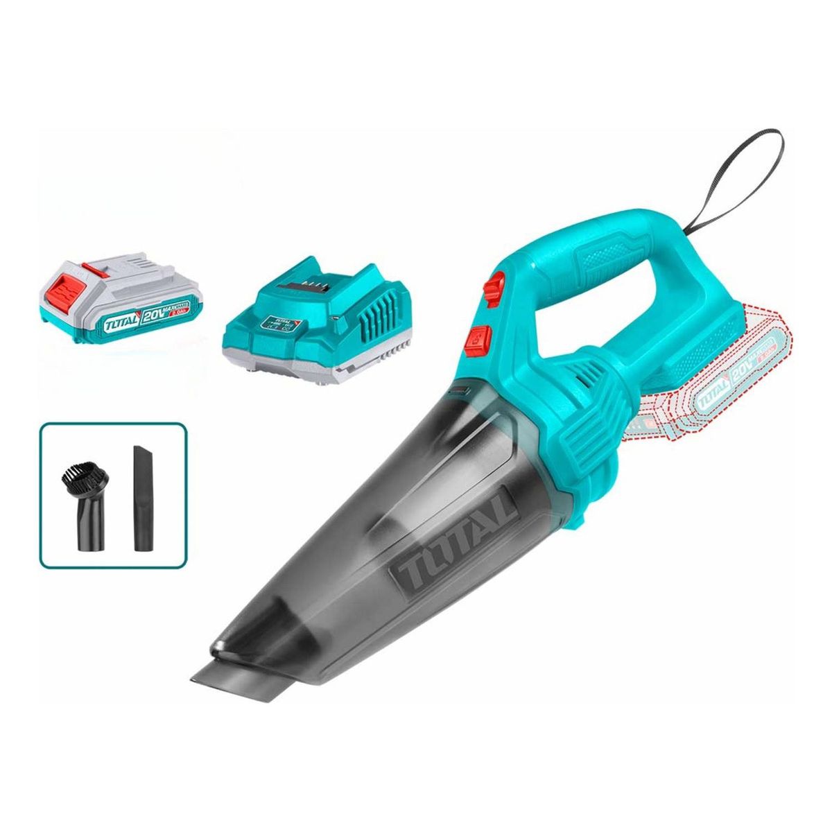 Total Tools - Aspiradora 0.5 litros 20v incluye bateria y cargador Total