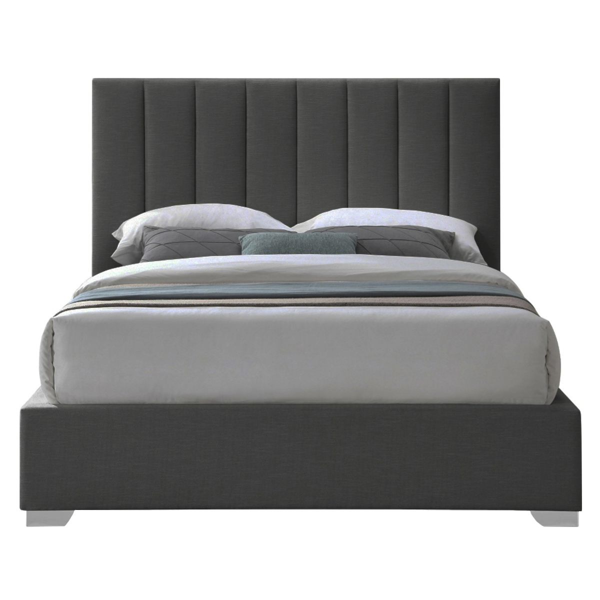 GENERICO - Cama Tapizada Listón Clavel Gris Oscuro Queen