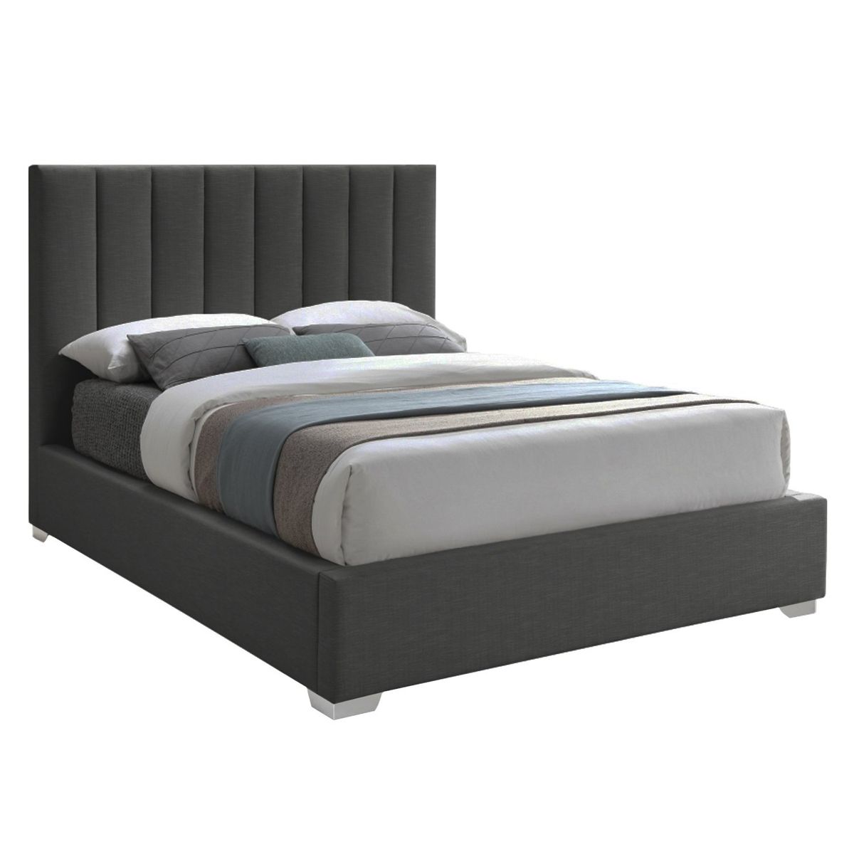 GENERICO - Cama Tapizada Listón Clavel Gris Oscuro Queen