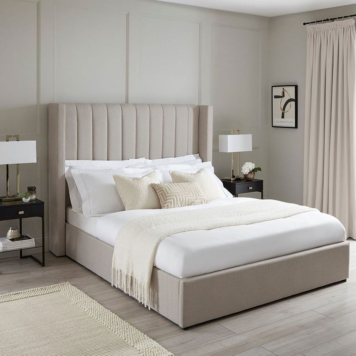 GENERICO - Cama Tapizada Listón Beige Queen