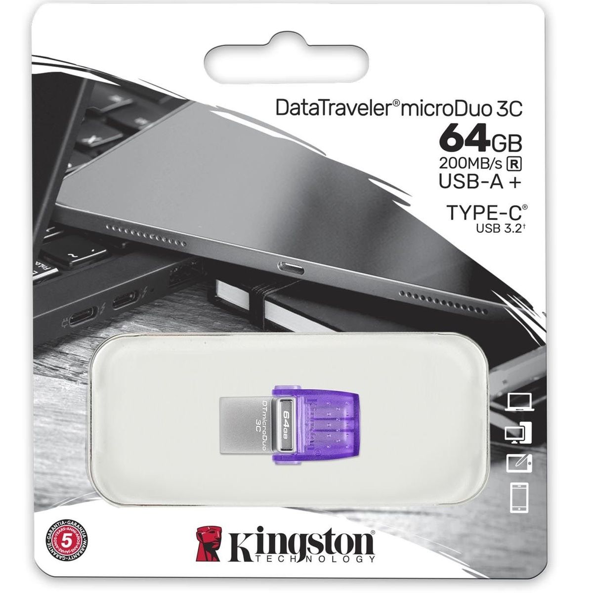 KINGSTON - Memoria Dual USB + USB tipo C - Kingston MicroDuo 3c - 64 GB