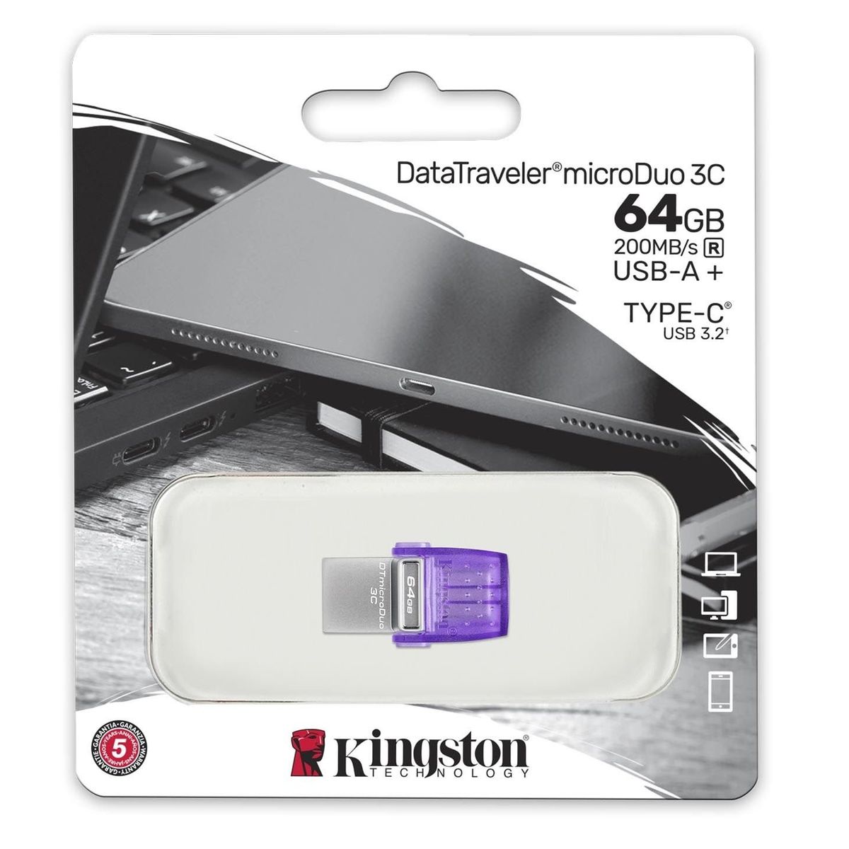 KINGSTON - Memoria Dual USB + USB tipo C - Kingston MicroDuo 3c - 64 GB