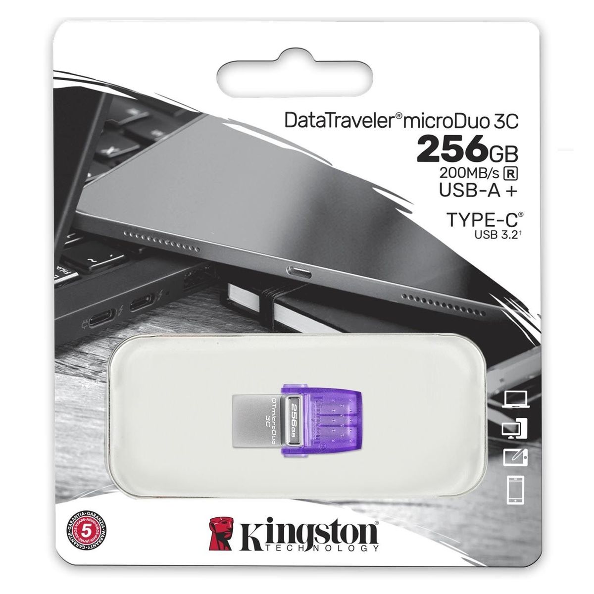 KINGSTON - Memoria Dual USB + USB tipo C - Kingston MicroDuo 3c - 256GB