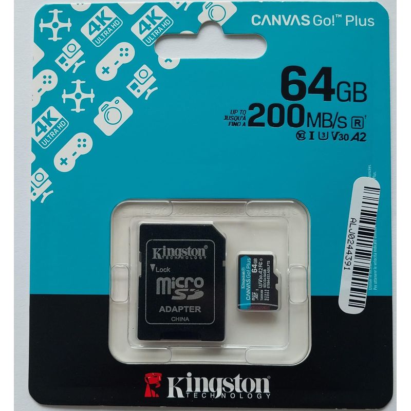 KINGSTON - Memoria Micro SD 64 GB Kingston Canvas Go Plus U3 V30