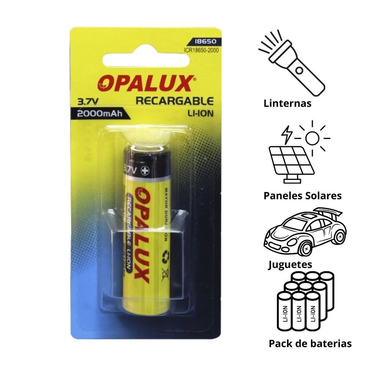 OPALUX - Bateria Opalux Recargable Li-ion 37v 2000mah Icr18650