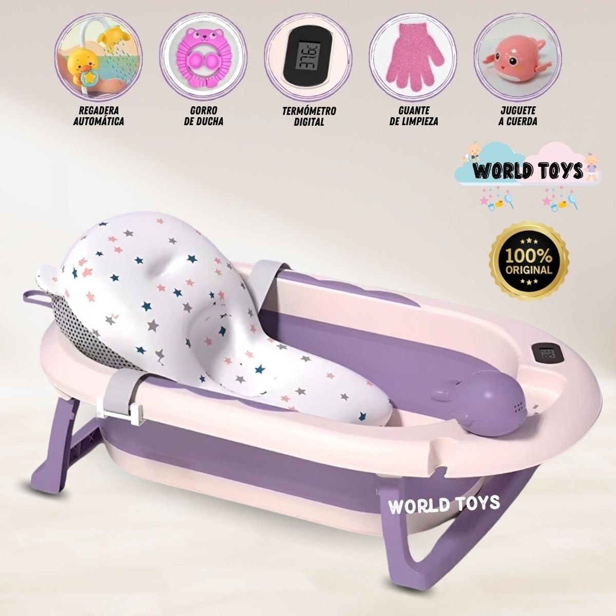 GENERICO - Bañera para Bebé «SHINE» con Termómetro Digital Purple