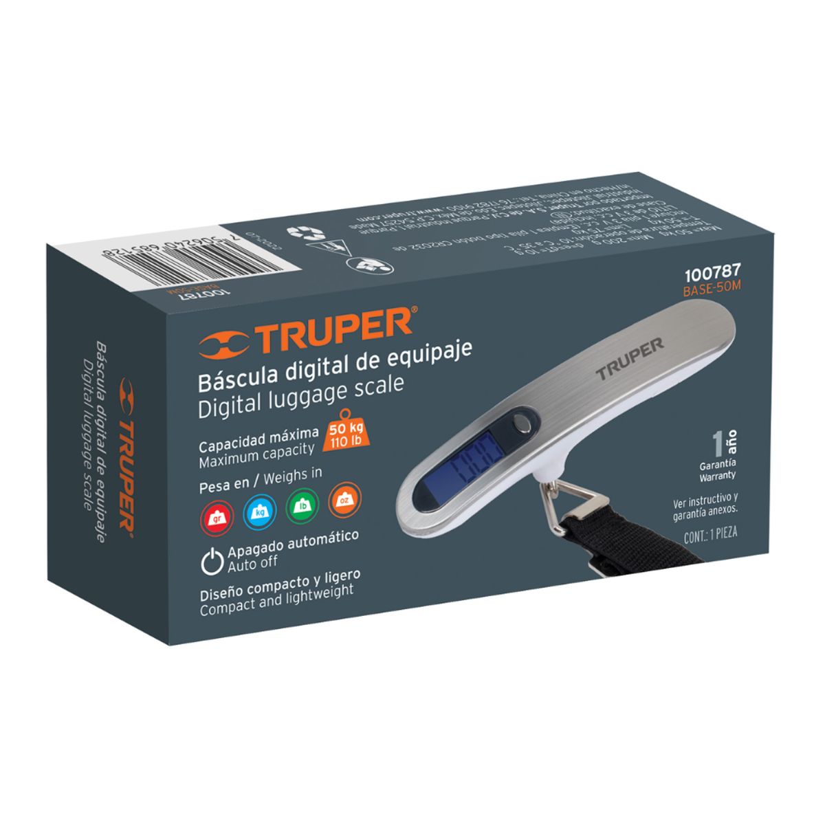 TRUPER - Balanza Electronica para Maleta 50kg 4 Medidas Pila CR2032