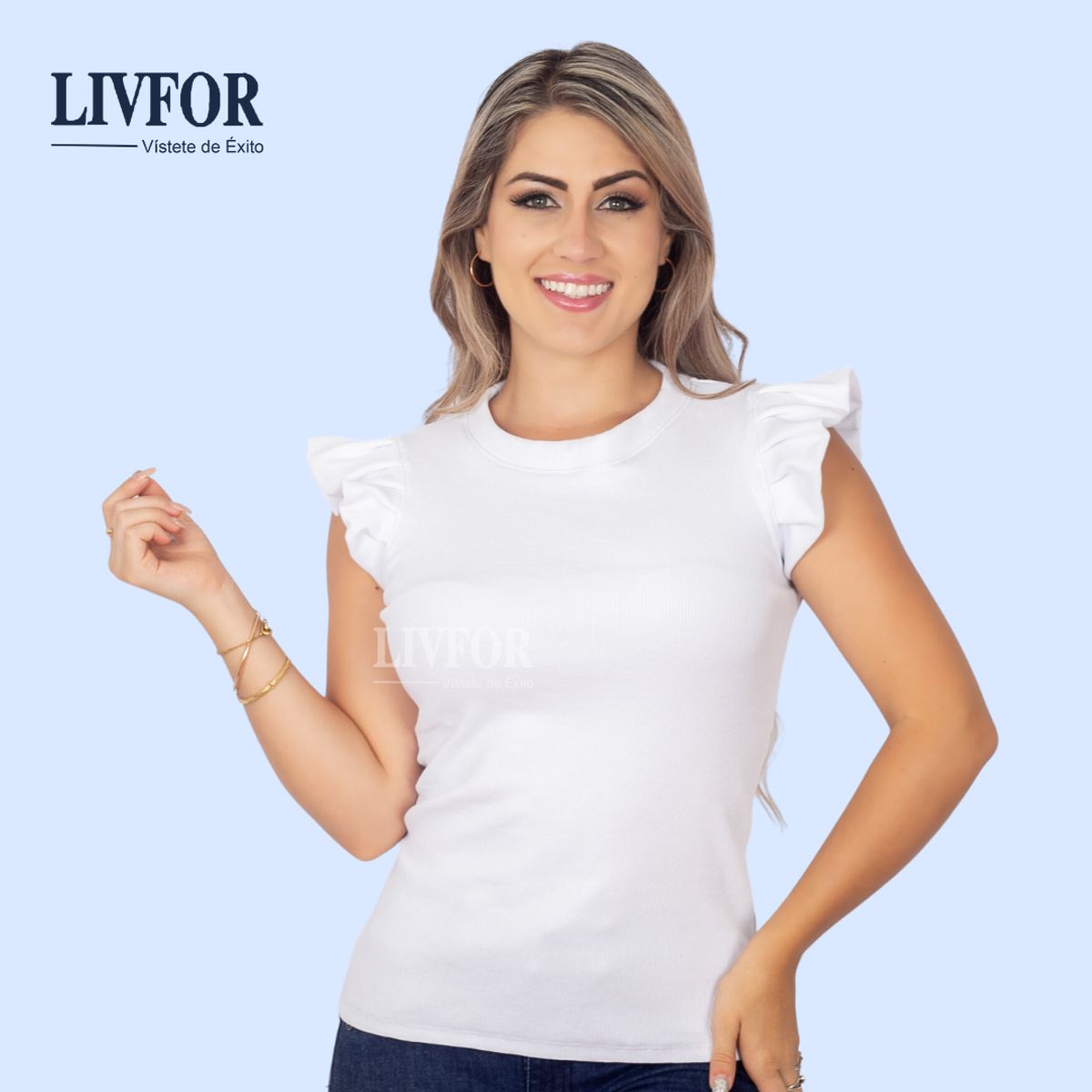 GENERICO - POLO MANGA PLIEGUES ANGELA BLANCO