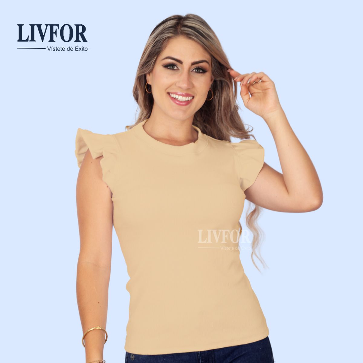 GENERICO - POLO MANGA PLIEGUES ANGELA BEIGE