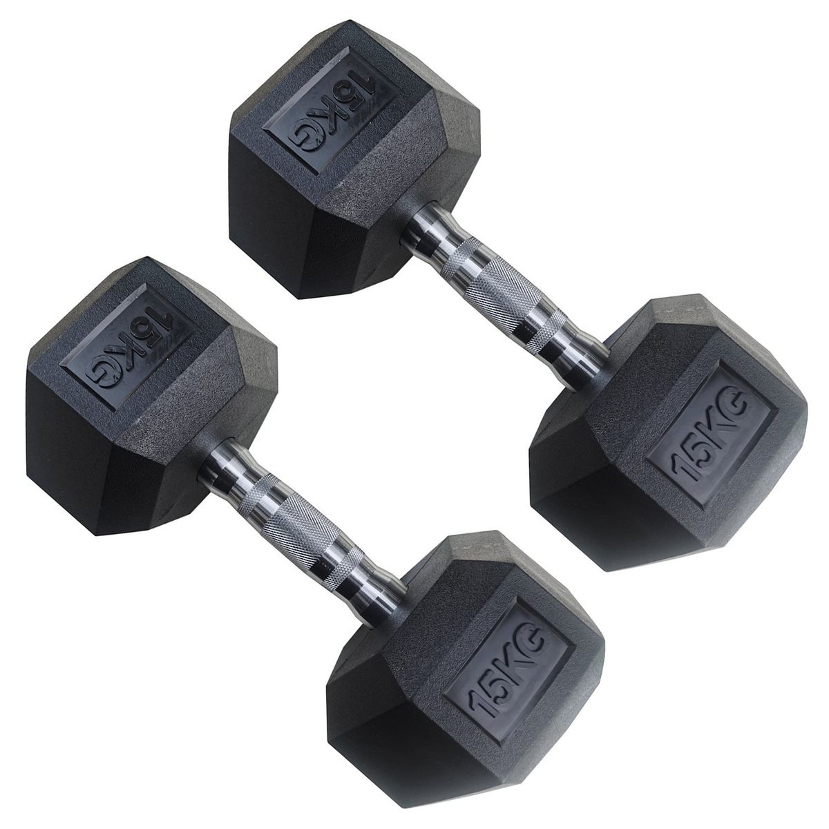 ATLETIS - Par de mancuernas hexagonales de caucho Atletis de 15kg