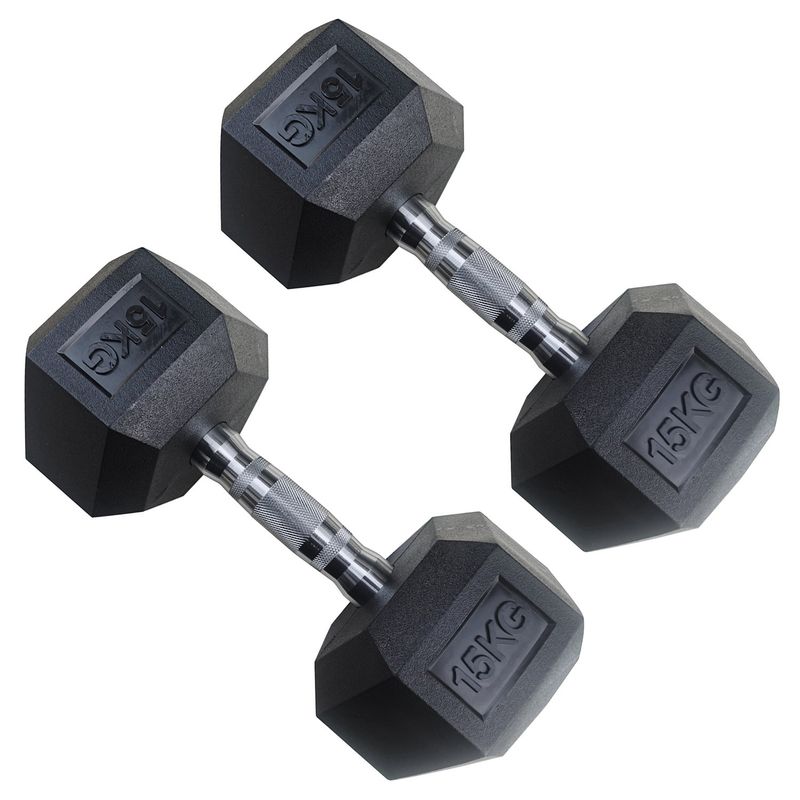 ATLETIS - Par de mancuernas hexagonales de caucho Atletis de 15kg