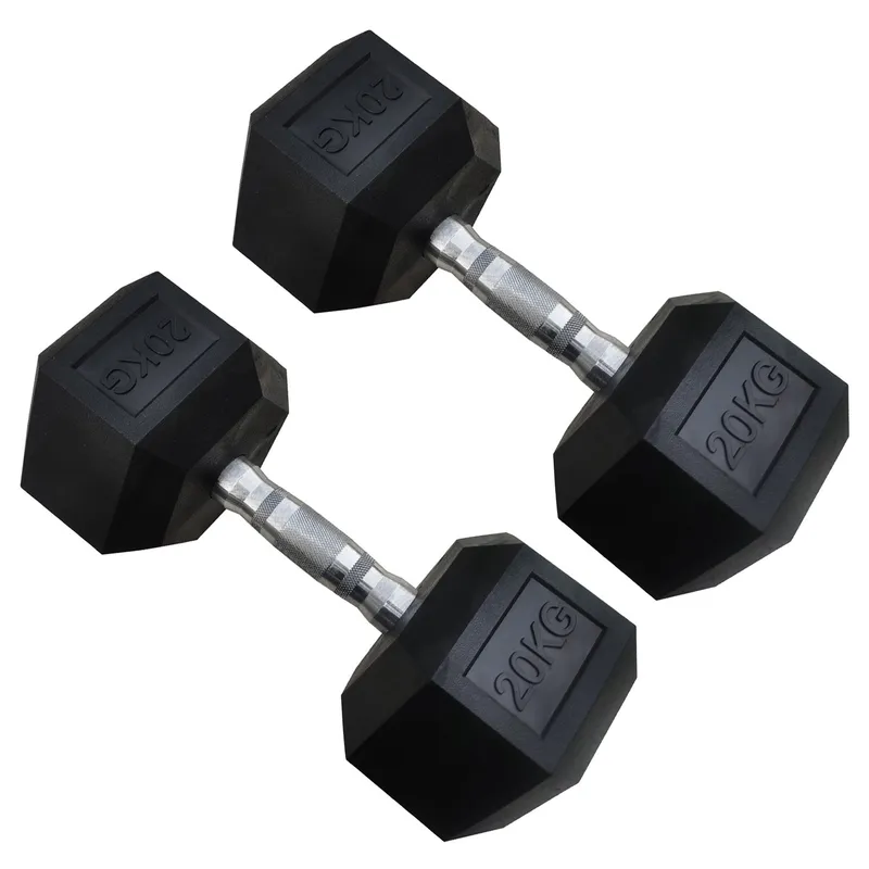 ATLETIS - Par de mancuernas hexagonales de caucho Atletis de 20kg