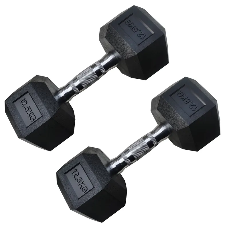 ATLETIS - Par de mancuernas hexagonales de caucho Atletis de 12,5 kg